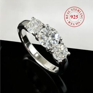 Elegant 10k over Silver Triple Gemstone Ring